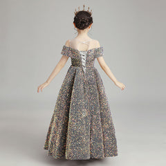 Girls Off the Shoulder Princess Dress Birthday Party Gown Strappy Back Desgin