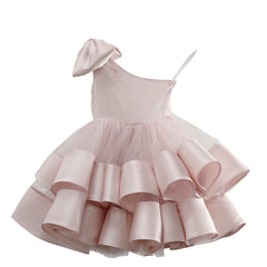 One Shoulder Ball Gown for Little Girls with Bow Cute Flower Girl Dresses