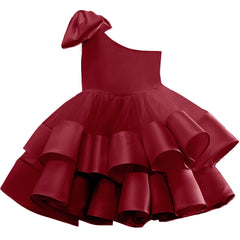 One Shoulder Ball Gown for Little Girls with Bow Cute Flower Girl Dresses
