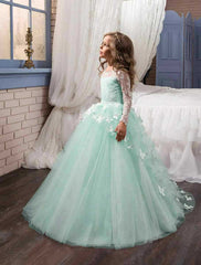 First Communion Dresses  Long Sleeve Butterflies Dresses girls ball gowns princess dresses  Flower Girl Dresses for Wedding