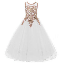 Flower Girls Ball Gowns Lace Appliques Ruffled Long Sleeves Back Hole Princess Floor Length Girl Pageant Dresses