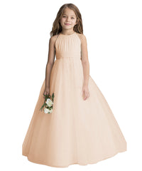 Ivory Flower Girls Dress Sleeveless Princess Chiffon Halter Wedding Dress Bridesmaid Party Birthday Formal Flower Girl Dress