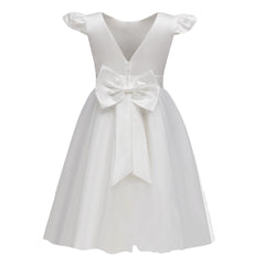 Flower Girl Dresses with Bow Satin Princess Dress Kids Simple Communion Dress