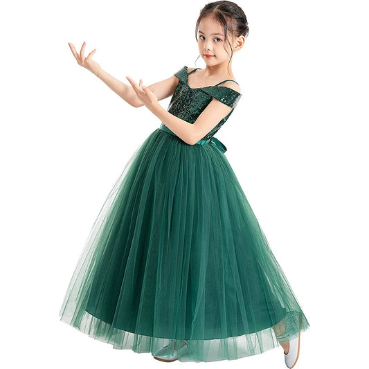Off the Shoulder Flower Girl Dresses Sequins Green Princess Dress Birthday Party Dress