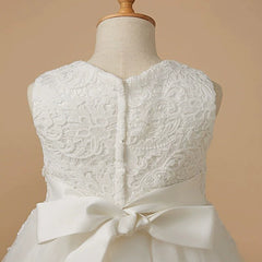 Sleeveless Flower Girl Dresses with Bow Lace Princess Dress Simple Communion Dress