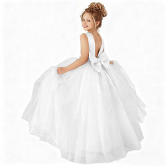 Girls V Back Bow Tie Princess Dresses Cute Sleeveless Flower Girls Dresses