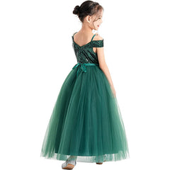 Off the Shoulder Flower Girl Dresses Sequins Green Princess Dress Birthday Party Dress