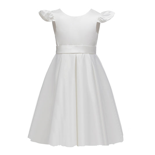 Flower Girl Dresses with Bow Satin Princess Dress Kids Simple Communion Dress