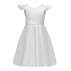 Flower Girl Dresses with Bow Satin Princess Dress Kids Simple Communion Dress