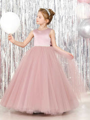 Girls V Back Bow Tie Princess Dresses Cute Sleeveless Flower Girls Dresses