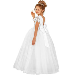 Lace Sleeve Flower Girl Dresses with Bow Floor Length Princess Dress Multi Colors