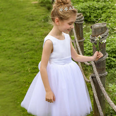 Sleeveless Flower Girl Dresses with Bow Short Princess Dress Simple Communion Dress