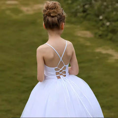 Sleeveless Flower Girl Dresses Crossed Back Princess Dress Floor Length Communion Dress