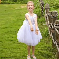 Sleeveless Flower Girl Dresses with Bow Short Princess Dress Simple Communion Dress