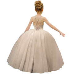 Sleeveless Flower Girl Dresses Crossed Back Princess Dress Floor Length Communion Dress