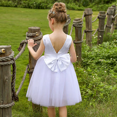 Sleeveless Flower Girl Dresses with Bow Short Princess Dress Simple Communion Dress
