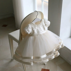 Short Sleeve Flower Girl Dresses with Bonnet Puffy Layer Princess Gown Birthday Party Dress