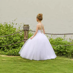 Sleeveless Flower Girl Dresses Crossed Back Princess Dress Floor Length Communion Dress