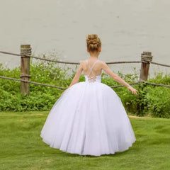 Sleeveless Flower Girl Dresses Crossed Back Princess Dress Floor Length Communion Dress