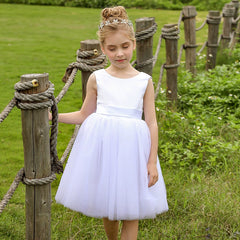 Sleeveless Flower Girl Dresses with Bow Short Princess Dress Simple Communion Dress