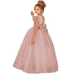 Lace Sleeve Flower Girl Dresses with Bow Floor Length Princess Dress Multi Colors