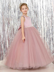 Girls V Back Bow Tie Princess Dresses Cute Sleeveless Flower Girls Dresses