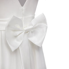 Flower Girl Dresses with Bow Satin Princess Dress Kids Simple Communion Dress