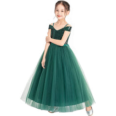Off the Shoulder Flower Girl Dresses Sequins Green Princess Dress Birthday Party Dress
