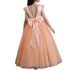 Cape Sleeve Flower Girl Dresses with Bow Lace Floor Length Princess Dress Tulle Gown