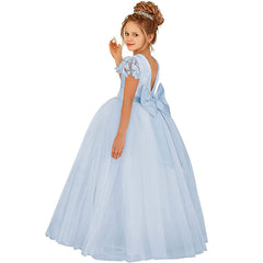 Lace Sleeve Flower Girl Dresses with Bow Floor Length Princess Dress Multi Colors