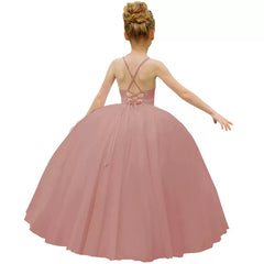 Sleeveless Flower Girl Dresses Crossed Back Princess Dress Floor Length Communion Dress