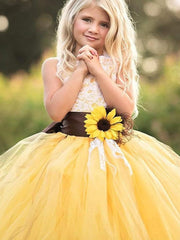 Sunflower Dress Dormal Fress Flower Girl Dress Lace Tulle Pageant Wedding Tutu Dress Romper
