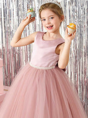 Girls V Back Bow Tie Princess Dresses Cute Sleeveless Flower Girls Dresses