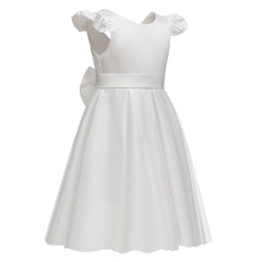 Flower Girl Dresses with Bow Satin Princess Dress Kids Simple Communion Dress
