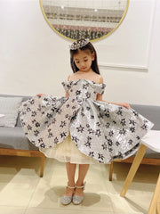 Sequins Off the Shoulder Dress with Imitation Pearls Girls' Birthday Party Gown