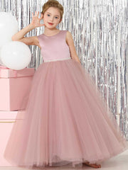 Girls V Back Bow Tie Princess Dresses Cute Sleeveless Flower Girls Dresses