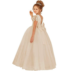 Lace Sleeve Flower Girl Dresses with Bow Floor Length Princess Dress Multi Colors