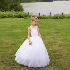 Sleeveless Flower Girl Dresses Crossed Back Princess Dress Floor Length Communion Dress