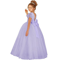 Lace Sleeve Flower Girl Dresses with Bow Floor Length Princess Dress Multi Colors