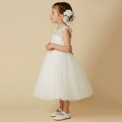 Sleeveless Flower Girl Dresses with Sash A Line Princess Dress Tea Length Soft Tulle Gown