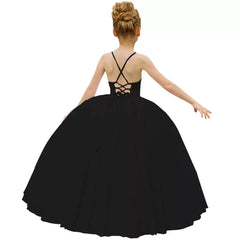 Sleeveless Flower Girl Dresses Crossed Back Princess Dress Floor Length Communion Dress