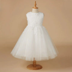 Sleeveless Flower Girl Dresses with Bow Lace Princess Dress Simple Communion Dress