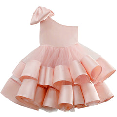 One Shoulder Ball Gown for Little Girls with Bow Cute Flower Girl Dresses