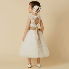 Sleeveless Flower Girl Dresses with Sash A Line Princess Dress Tea Length Soft Tulle Gown