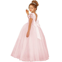 Lace Sleeve Flower Girl Dresses with Bow Floor Length Princess Dress Multi Colors