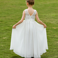 Cute Sleeveless Ivory Lace Flower Girls Dresses Solid Princess Gown for Kids