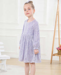 Sparkly Glitter Birthday Party Dress Kids Puffy Sleeve Round Neck Sequins Dress Cute Gown