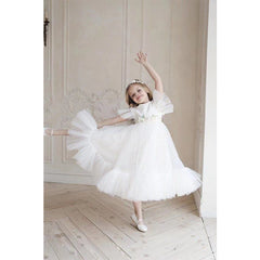 white flower girl dress cape sleeve princess gown stylish communion dresses