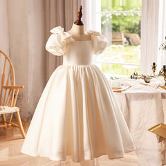 Puffy Sleeve Princess Dresses with Bows Elegant Square Neck Birthday Party Dresses
