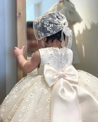 Sleeveless Lace Pageant Party Wedding Flower Girl Dress Cute Rounmd Neck Bow Gown